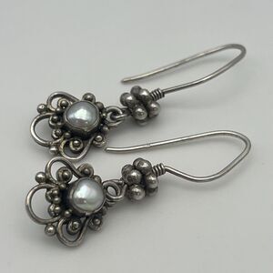 Vintage BA Sterling Silver 925 Pearl Dangle Earrings